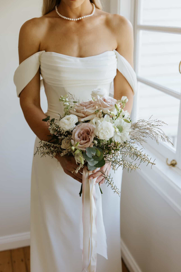 Moon & Pearl bride - Draped off-the-shoulder bodice