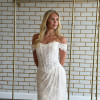 Kendall by Delilah Belle Bridal - fitted lace wedding gown with off-the-shoulder sleeves